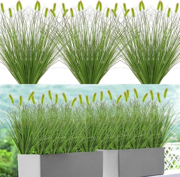 Betylifoy Artificial Grass Plants Outdoor 10PCS Fake Shrubs Wheat Grass Cattails 22 Inch Tall Onion Grass Greenery Stems UV Resistant Ornamental Grass Bushes Plant for Indoor Outdoor Home Garden Decor - Image 4