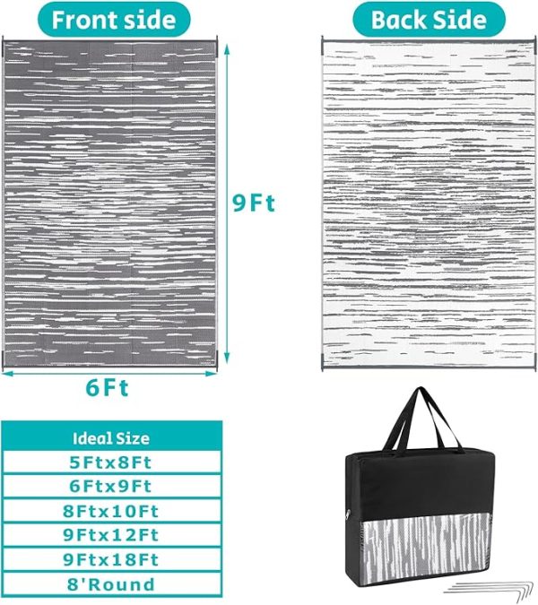 HEBE Outdoor Rug 6' x 9' Waterproof for Patios Clearance, Reversible Plastic Straw Rug Camping Carpet, Indoor Outdoor Area Rugs Patio Mats for RV,Picnic,Backyard,Deck,Balcony,Porch - Image 3