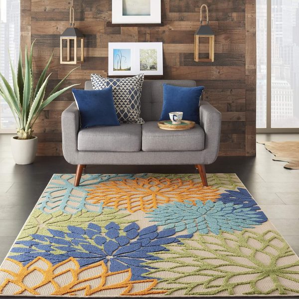Nourison Aloha Indoor/Outdoor 5'3" x 7'5" Area Rug, Tropical, Botanical, Easy Clean, Non Shedding, Bed Room, Living Room, Dining Room, Deck, Backyard, Patio (5x7) - Image 3