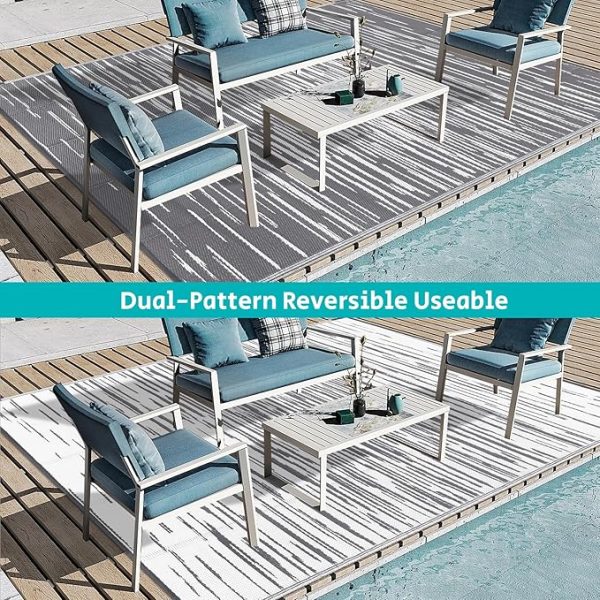 HEBE Outdoor Rug 6' x 9' Waterproof for Patios Clearance, Reversible Plastic Straw Rug Camping Carpet, Indoor Outdoor Area Rugs Patio Mats for RV,Picnic,Backyard,Deck,Balcony,Porch - Image 4