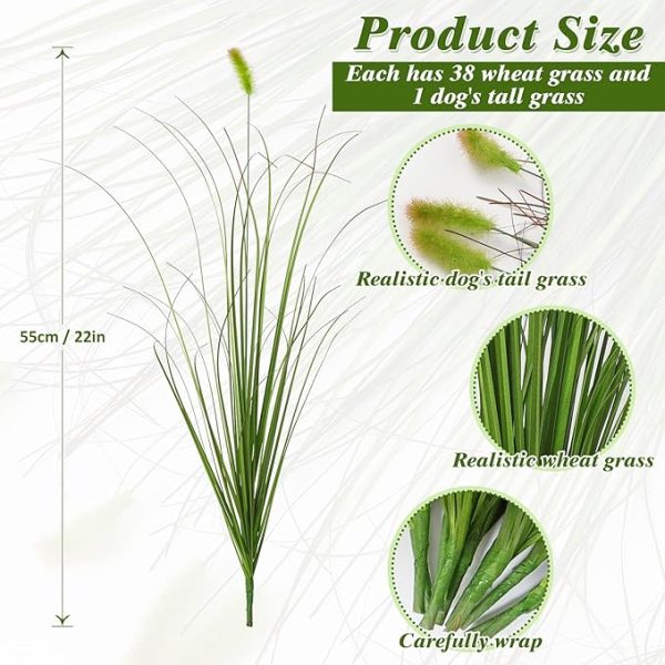 Betylifoy Artificial Grass Plants Outdoor 10PCS Fake Shrubs Wheat Grass Cattails 22 Inch Tall Onion Grass Greenery Stems UV Resistant Ornamental Grass Bushes Plant for Indoor Outdoor Home Garden Decor - Image 3